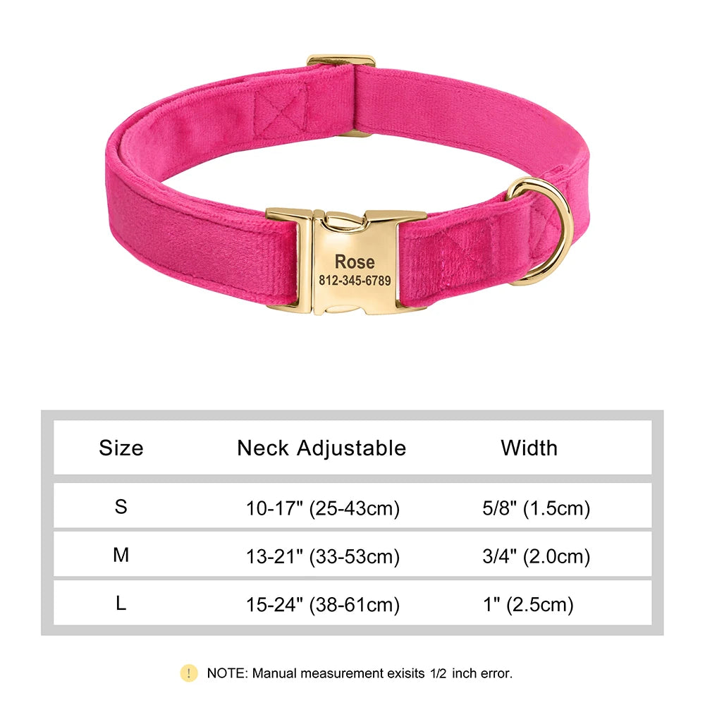 Soft Plush Personalized Dog Collar – Custom Engraved Velvet Collar with Name Tag for Small to Medium Dogs