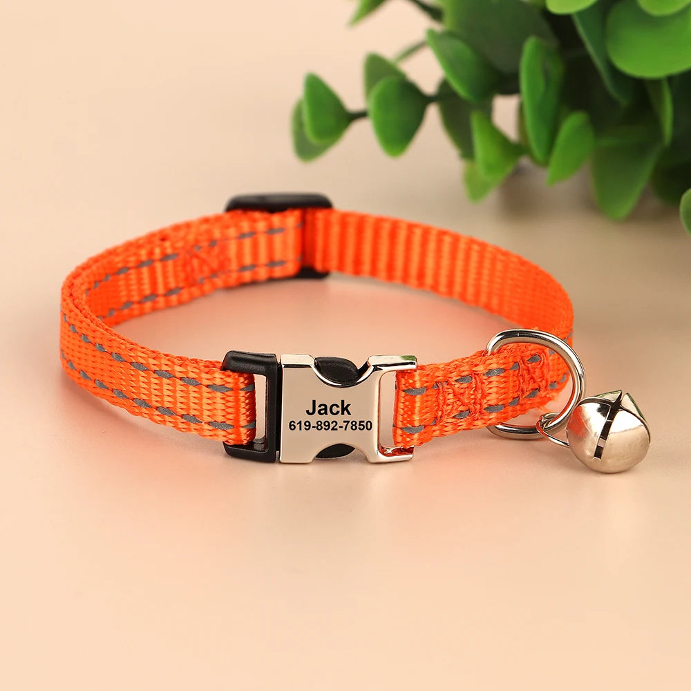 Custom Cat Collar with Name Tag – Adjustable Personalized Kitten Collar with Bell for Safety & Style