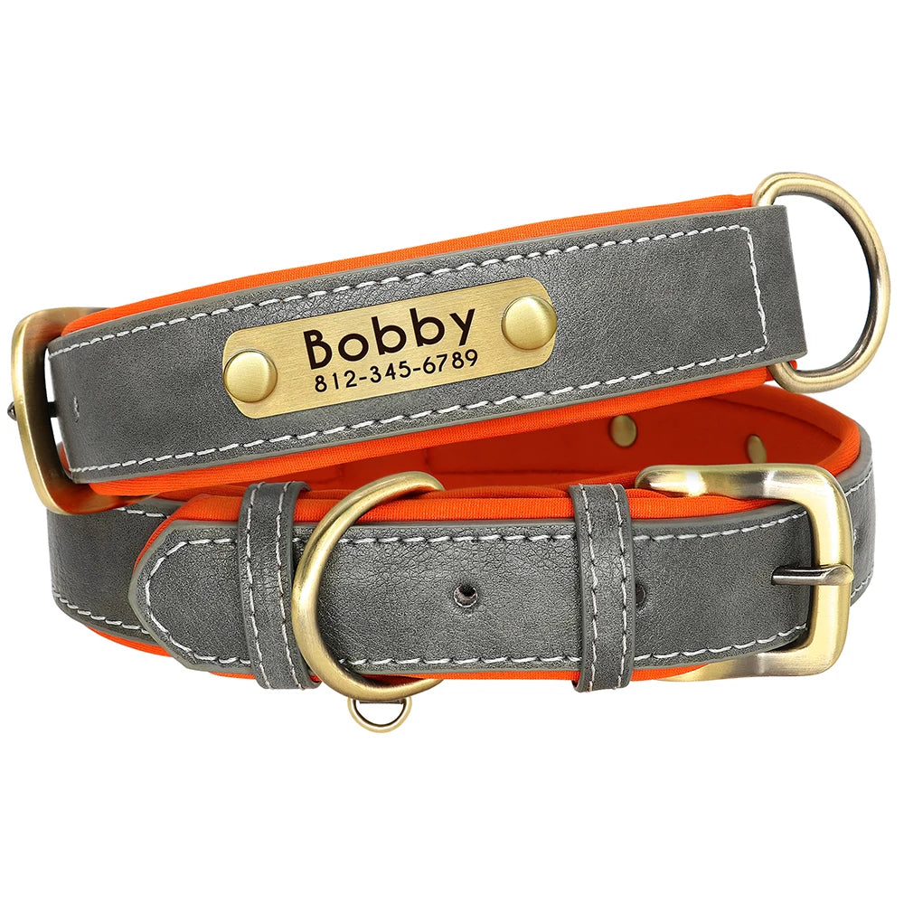 Personalized Leather Dog Collar and Leash Set – Custom Engraved Nameplate for All Sizes