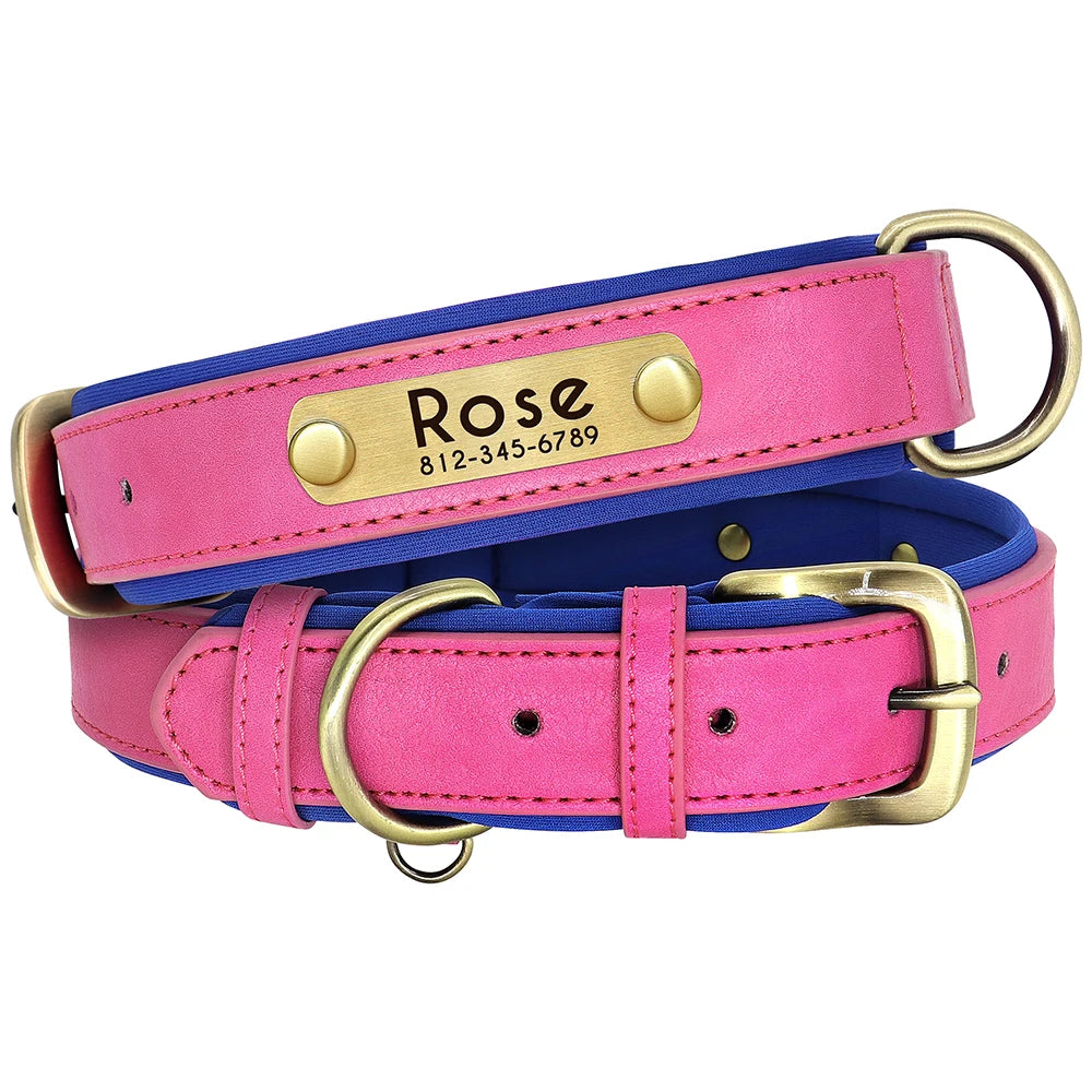 Personalized Leather Dog Collar and Leash Set – Custom Engraved Nameplate for All Sizes