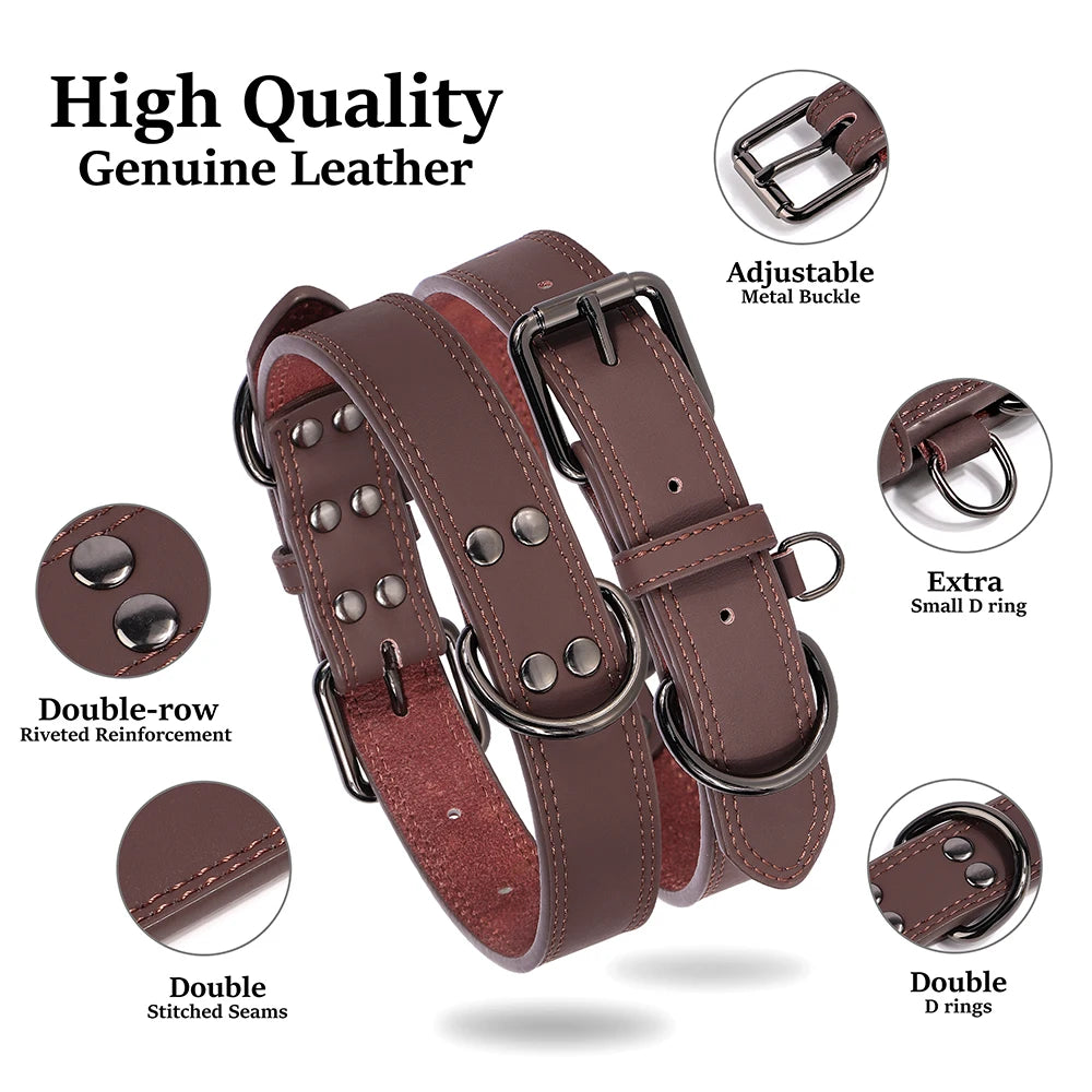 Luxury Leather Dog Collar – Premium Adjustable Leather Collar for Small, Medium & Large Dogs
