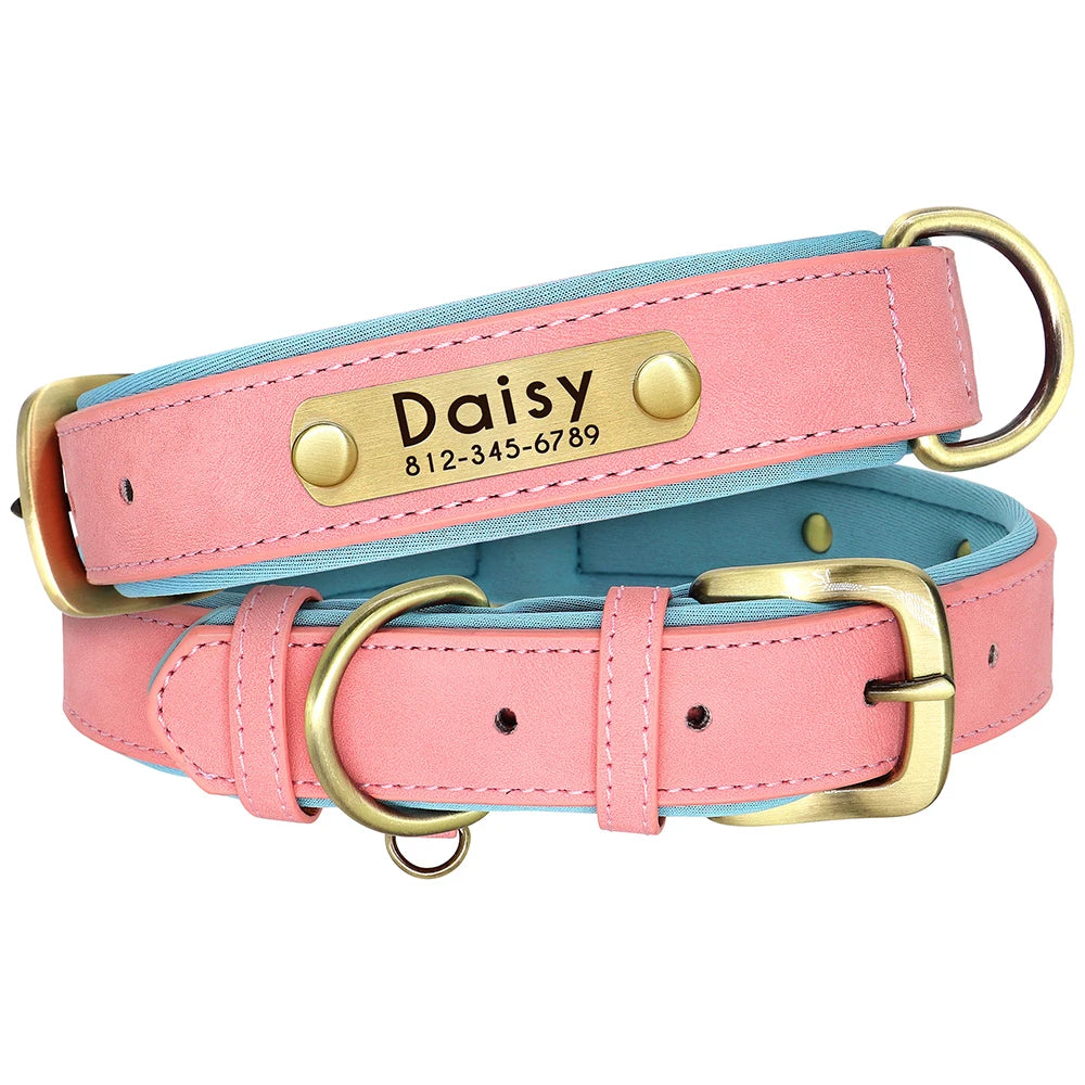 Personalized Leather Dog Collar and Leash Set – Custom Engraved Nameplate for All Sizes