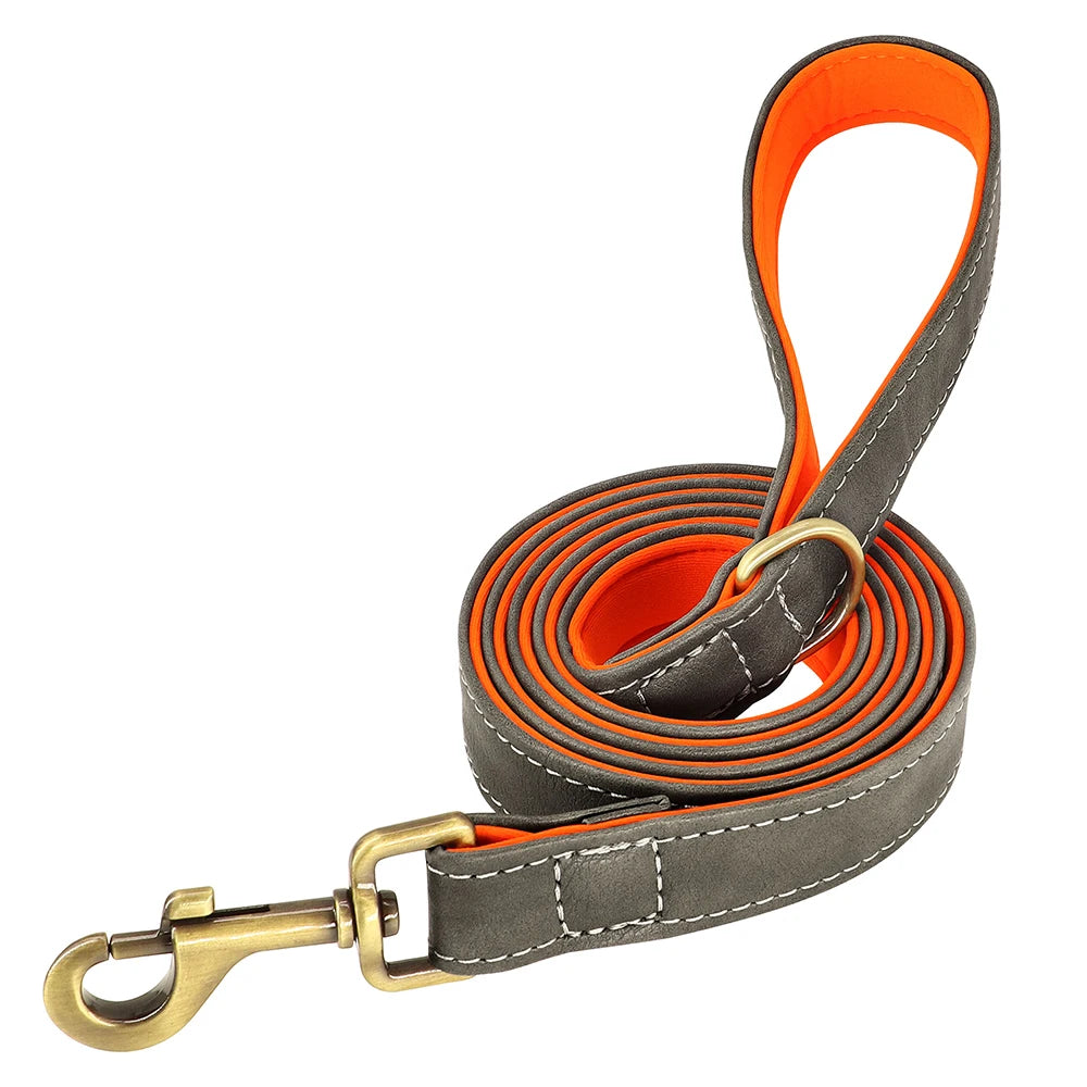 Personalized Leather Dog Collar and Leash Set – Custom Engraved Nameplate for All Sizes