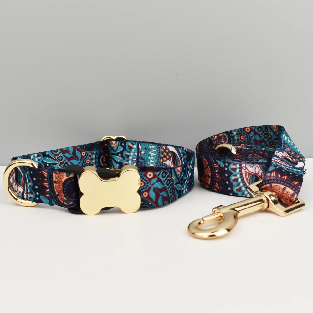 Personalized Dog Collar with Name Tag – Adjustable Ethnic Style Collar for Small, Medium & Large Dogs