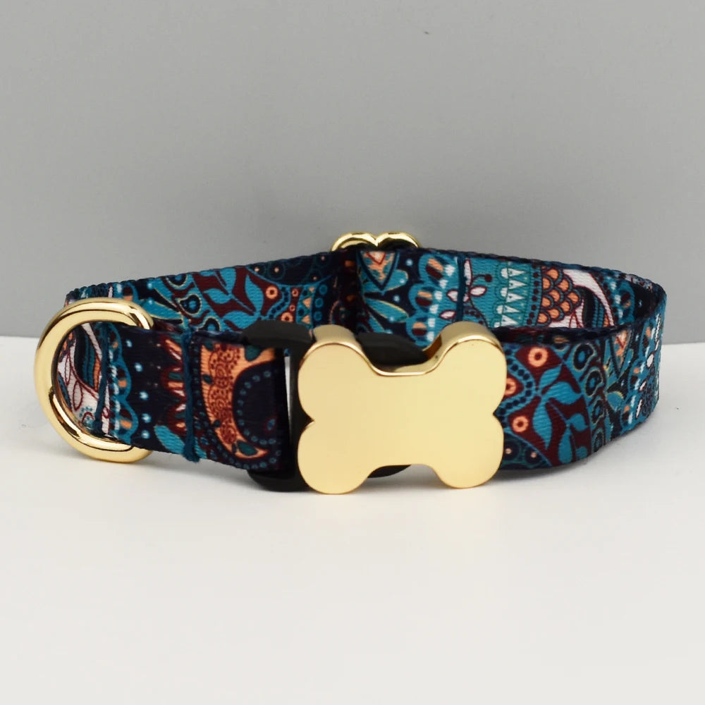 Personalized Dog Collar with Name Tag – Adjustable Ethnic Style Collar for Small, Medium & Large Dogs