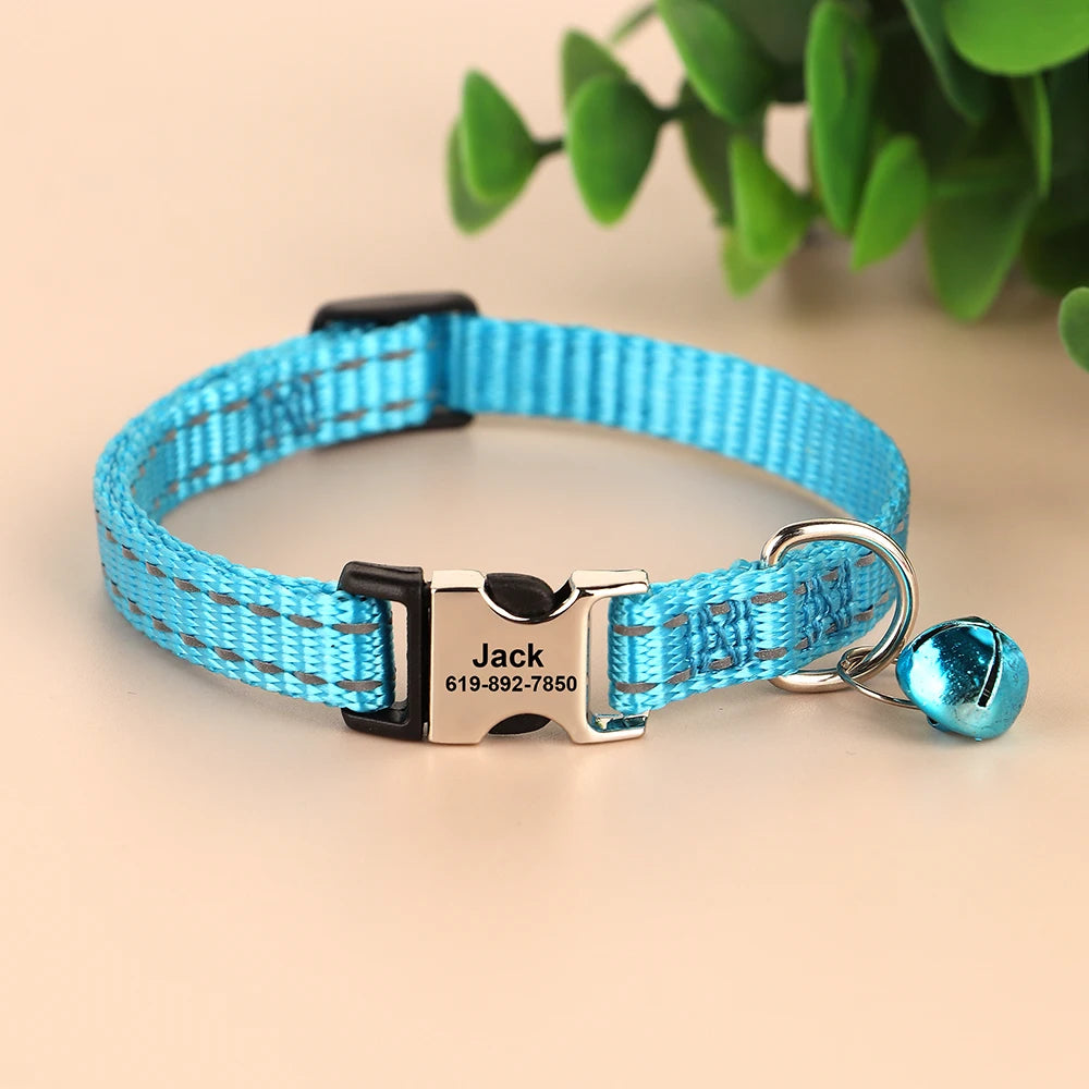 Custom Cat Collar with Name Tag – Adjustable Personalized Kitten Collar with Bell for Safety & Style