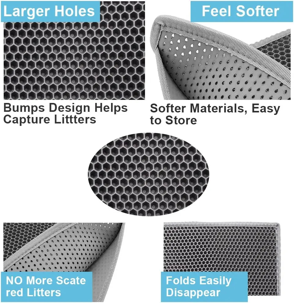 Premium Cat Litter Mat – Waterproof Double-Layer Honeycomb Design | Best Large Cat Litter Box Floor Mat for Scatter Control