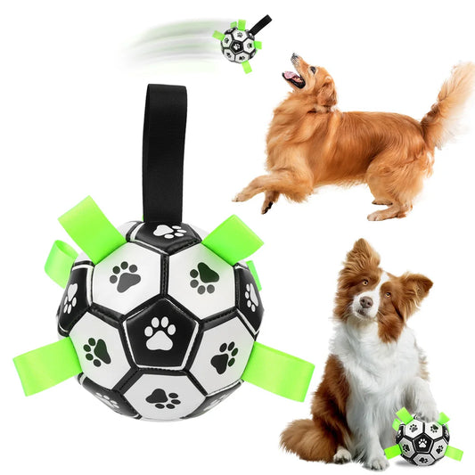 Interactive Dog Soccer Ball with Straps – Durable Toy Football for Dogs | Non-Toxic, Water-Resistant Dog Foot Ball for Fetch & Tug Play