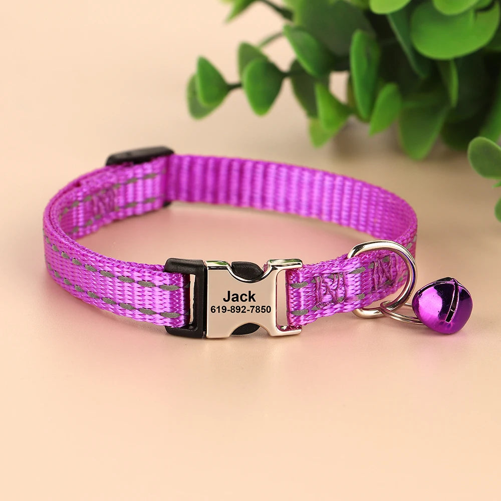 Custom Cat Collar with Name Tag – Adjustable Personalized Kitten Collar with Bell for Safety & Style