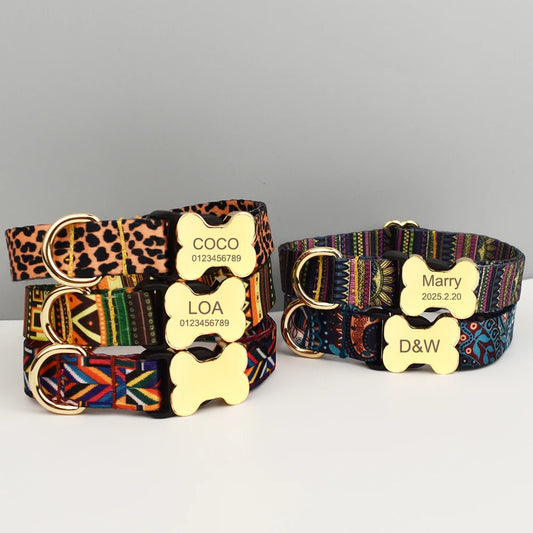 Personalized Dog Collar with Name Tag – Adjustable Ethnic Style Collar for Small, Medium & Large Dogs
